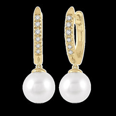 10K 0.10ct Diamond Pearl-hoop Earrings