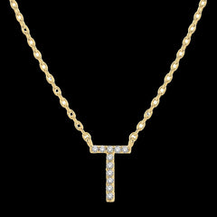 10K 0.05ct Diamond T-initial Necklace
