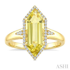 16X6 MM Evoque Gemstones Hexagon Shape Lemon Quartz and 1/5 Ctw Round Cut Diamond Semi-Precious Ring in 10K Yellow Gold