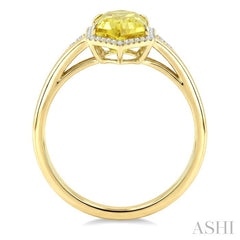16X6 MM Evoque Gemstones Hexagon Shape Lemon Quartz and 1/5 Ctw Round Cut Diamond Semi-Precious Ring in 10K Yellow Gold