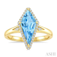 16X7 MM Evoque Gemstones Kite Shape Blue Topaz and 1/6 Ctw Round Cut Diamond Semi-Precious Ring in 10K Yellow Gold