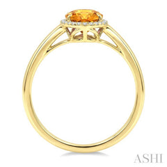 16X6 MM Evoque Gemstone Oval Shape Citrine and 1/6 Ctw Round Cut Diamond Semi-Precious Ring in 10K Yellow Gold