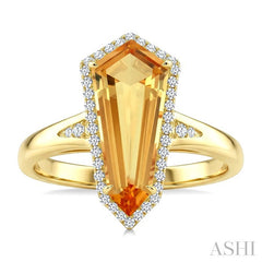 16X7 MM Evoque Gemstone Shield Shape Citrine and 1/6 Ctw Round Cut Diamond Semi-Precious Ring in 10K Yellow Gold