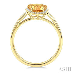 16X7 MM Evoque Gemstone Shield Shape Citrine and 1/6 Ctw Round Cut Diamond Semi-Precious Ring in 10K Yellow Gold