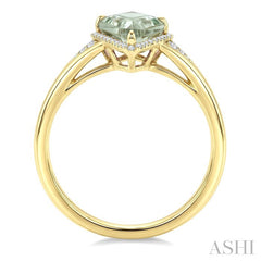 16X7 MM Evoque Gemstone Kite Shape Green Amethyst and 1/6 Ctw Round Cut Diamond Semi-Precious Ring in 10K Yellow Gold