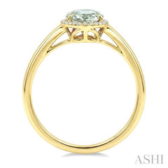 16X6 MM Evoque Gemstone Oval Shape Green Amethyst and 1/6 Ctw Round Cut Diamond Semi-Precious Ring in 10K Yellow Gold