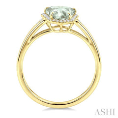 16X7 MM Evoque Gemstone Shield Shape Green Amethyst and 1/6 Ctw Round Cut Diamond Semi-Precious Ring in 10K Yellow Gold