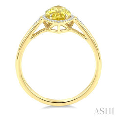 16X7 MM Evoque Gemstones Marquise Shape Lemon Quartz and 1/6 Ctw Round Cut Diamond Semi-Precious Ring in 10K Yellow Gold