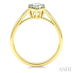 16X6 MM Evoque Gemstone Pear Shape Green Amethyst and 1/50 Ctw Round Cut Diamond Semi-Precious Ring in 10K Yellow Gold