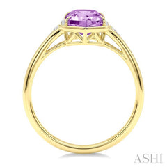 16X6 MM Evoque Gemstones Hexagon Shape Amethyst and 1/10 Ctw Round Cut Diamond Semi-Precious Ring in 10K Yellow Gold