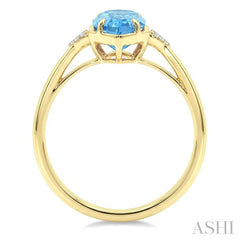 16X6 MM Evoque Gemstones Hexagon Shape Blue Topaz and 1/20 Ctw Round Cut Diamond Semi-Precious Ring in 10K Yellow Gold