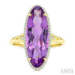 22X8 MM Evoque Gemstones Oval Shape Amethyst and 1/5 Ctw Round Cut Diamond Semi-Precious Ring in 14K Yellow Gold