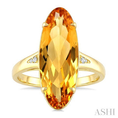 22X8 MM Evoque Gemstone Oval Shape Citrine and 1/50 Ctw Round Cut Diamond Semi-Precious Ring in 14K Yellow Gold