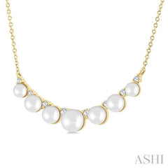 3.5 MM-5 MM Cultured Pearl and 1/6 Ctw Round Cut Diamond Smile Necklace in 10K Yellow Gold