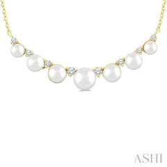 3.5 MM-5 MM Cultured Pearl and 1/6 Ctw Round Cut Diamond Smile Necklace in 10K Yellow Gold