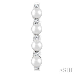 1/4 Ctw 4MM White Pearl and Round Cut Diamond Fashion Hoop Earrings in 14K White Gold