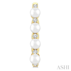 1/4 Ctw 4MM Cultured Pearl and Round Cut Diamond Fashion Hoop Earrings in 14K Yellow Gold
