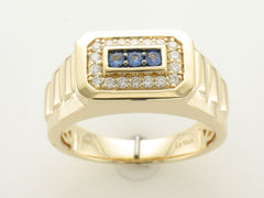 14k-Honey-Gold .13ct Blueberry-Sapphire &-Vanilla-Diamond Ring