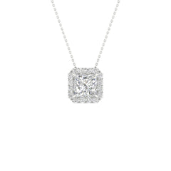 14K 1.13ct H-Color/VS-Clarity Lab-Diamond Princess-Halo/Pendant