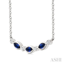 4X2 MM Marquise Shape Sapphire and 1/50 Ctw Round Cut Diamond Precious Bar Necklace in 10K White Gold