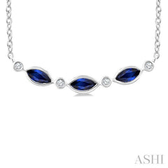 4X2 MM Marquise Shape Sapphire and 1/50 Ctw Round Cut Diamond Precious Bar Necklace in 10K White Gold