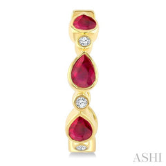 4X3 MM Pear Shape Ruby and 1/20 Ctw Bezel Set Round Cut Diamond Fashion Hoop Earrings in 10K Yellow Gold