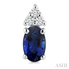 1/20 Ctw Oval Cut 5X3 MM Sapphire and Round Cut Diamond Precious Earrings in 10K White Gold