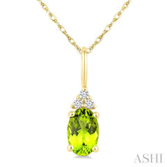 1/50 Ctw Oval Cut 6X4 MM Peridot and Round Cut Diamond Semi-Precious Pendant With Chain in 10K Yellow Gold