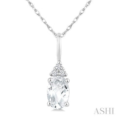 1/50 Ctw Oval Cut 6X4 MM White Topaz and Round Cut Diamond semi-precious Pendant With Chain in 10K White Gold