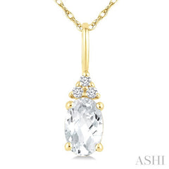 1/50 Ctw Oval Cut 6X4 MM White Topaz and Round Cut Diamond semi-precious Pendant With Chain in 10K Yellow Gold