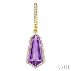 14X7 MM Evoque Gemstones Shield Shape Amethyst and 3/8 Ctw Round Cut Diamond Semi-Precious Earrings in 14K Yellow Gold