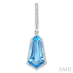 14X7 MM Evoque Gemstones Shield Shape Blue Topaz and 3/8 Ctw Round Cut Diamond Semi-Precious Earrings in 14K White Gold
