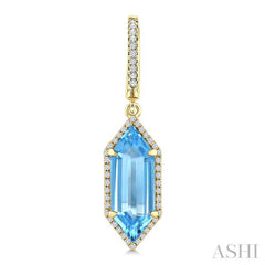 16X6 MM Evoque Gemstones Hexagon Shape Blue Topaz and 3/8 Ctw Round Cut Diamond Semi-Precious Earrings in 14K Yellow Gold