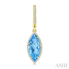 16X7 MM Evoque Gemstones Marquise Shape Blue Topaz and 3/8 Ctw Round Cut Diamond Semi-Precious Earrings in 14K Yellow Gold
