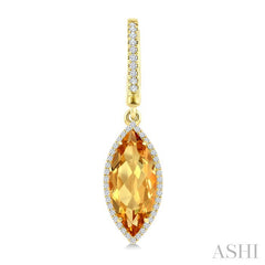 16X7 MM Evoque Gemstones Marquise Shape Citrine and 3/8 Ctw Round Cut Diamond Semi-Precious Earrings in 14K Yellow Gold