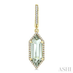 16X6 MM Evoque Gemstones Hexagon Shape Green Amethyst and 3/8 Ctw Round Cut Diamond Semi-Precious Earrings in 14K Yellow Gold