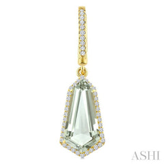 14X7 MM Evoque Gemstones Shield Shape Green Amethyst and 3/8 Ctw Round Cut Diamond Semi-Precious Earrings in 14K Yellow Gold