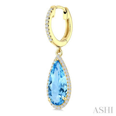 14X6 MM Evoque Gemstones Pear Shape Blue Topaz and 1/3 Ctw Round Cut Diamond Semi-Precious Earrings in 14K Yellow Gold