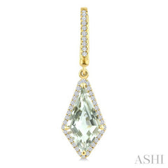 14X7 MM Evoque Gemstones Kite Shape Green Amethyst and 1/3 Ctw Round Cut Diamond Semi-Precious Earrings in 14K Yellow Gold