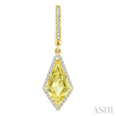 14X7 MM Evoque Gemstones Kite Shape Lemon Quartz and 1/3 Ctw Round Cut Diamond Semi-Precious Earrings in 14K Yellow Gold