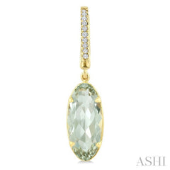 14X6 MM Evoque Gemstones Oval Shape Green Amethyst and 1/10 Ctw Round Cut Diamond Semi-Precious Earrings in 14K Yellow Gold