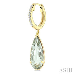 14X6 MM Evoque Gemstones Pear Shape Green Amethyst and 1/10 Ctw Round Cut Diamond Semi-Precious Earrings in 14K Yellow Gold