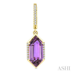 14X6 MM Evoque Gemstones Hexagon Shape Amethyst and 1/5 Ctw Round Cut Diamond Semi-Precious Earrings in 14K Yellow Gold