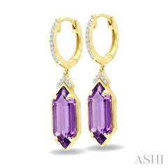 14X6 MM Evoque Gemstones Hexagon Shape Amethyst and 1/6 Ctw Round Cut Diamond Semi-Precious Earrings in 14K Yellow Gold