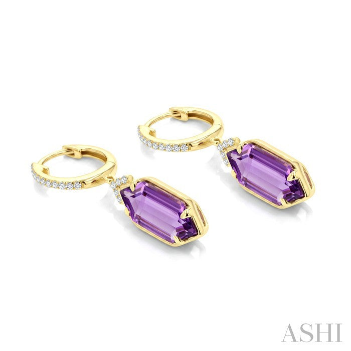 14X6 MM Evoque Gemstones Hexagon Shape Amethyst and 1/6 Ctw Round Cut Diamond Semi-Precious Earrings in 14K Yellow Gold