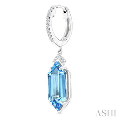 14X6 MM Evoque Gemstones Hexagon Shape Blue Topaz and 1/6 Ctw Round Cut Diamond Semi-Precious Earrings in 14K White Gold