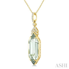 22X8 MM Evoque Gemstone Hexagon Shape Green Amethyst and 1/10 Ctw Round Cut Diamond Semi-Precious Pendant With Chain in 14K Yellow Gold