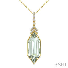 22X8 MM Evoque Gemstone Hexagon Shape Green Amethyst and 1/10 Ctw Round Cut Diamond Semi-Precious Pendant With Chain in 14K Yellow Gold