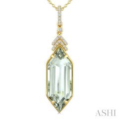 22X8 MM Evoque Gemstone Hexagon Shape Green Amethyst and 1/10 Ctw Round Cut Diamond Semi-Precious Pendant With Chain in 14K Yellow Gold