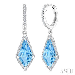 12X5 MM Evoque Gemstones Kite Shape Blue Topaz and 1/3 Ctw Round Cut Diamond Semi-Precious Earrings in 10K White Gold